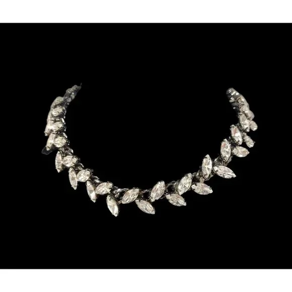 Wedding Statment Zara Heavy Prong Set Rhinestone Bling Neckless Black Back Chain - Picture 1 of 9